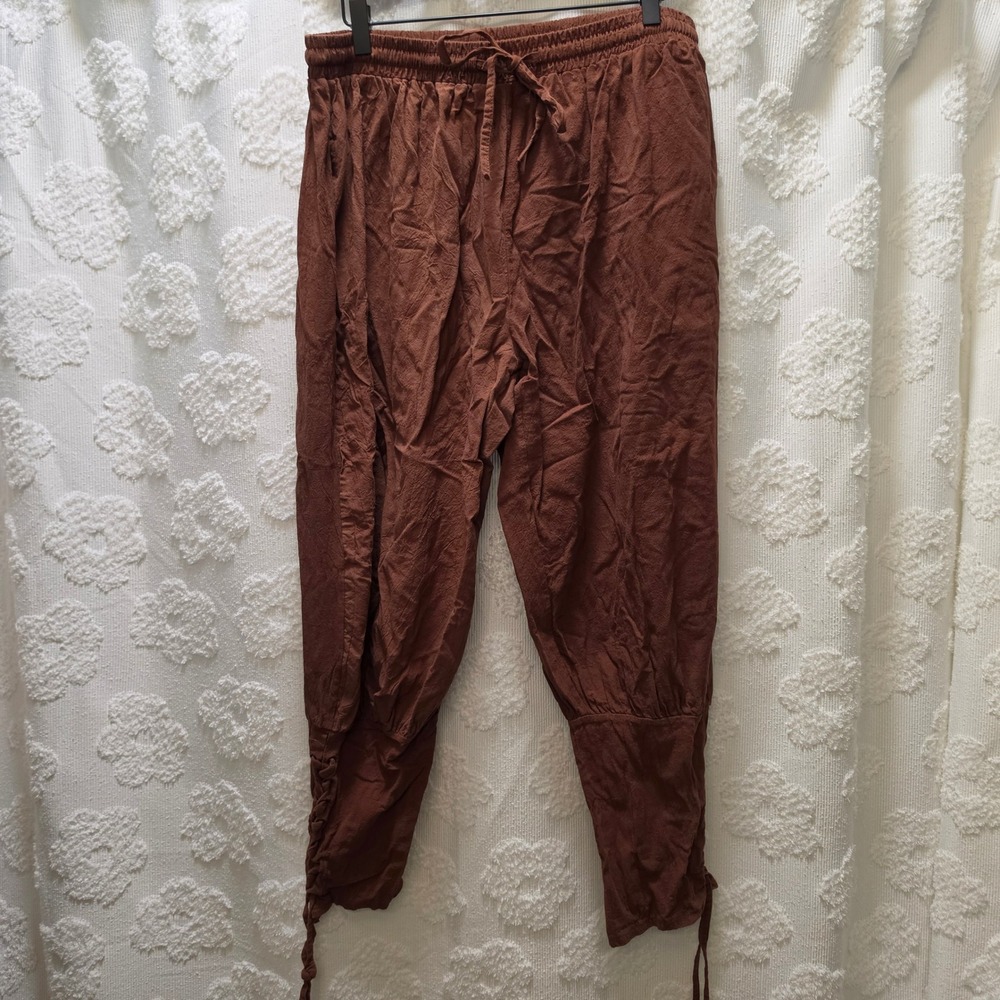 Rust Brown Lace Up Harem Pants Renaissance Medieval Boho Trousers XXXL